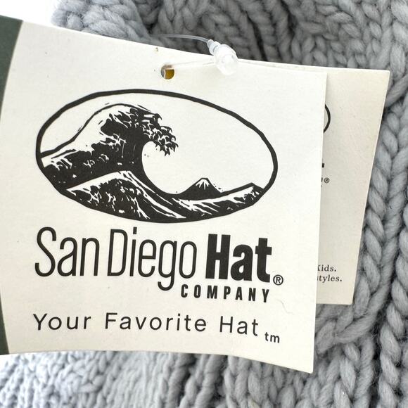 San Diego Hat Co Kid Cable Knit Beanie Pom Pom Neck Tie Size 5-7 yrs Winter Gray - Picture 5 of 10